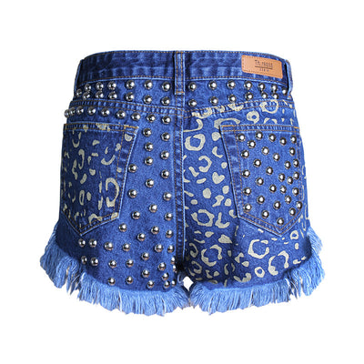 Shorts Denim Rotos Cintura Alta con Remaches y Estampado - Image 9