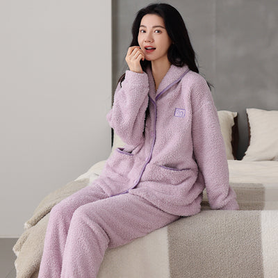 Pijama de Pareja Franela Gruesa Coral Fleece Manga Larga Abrigado - Image 13