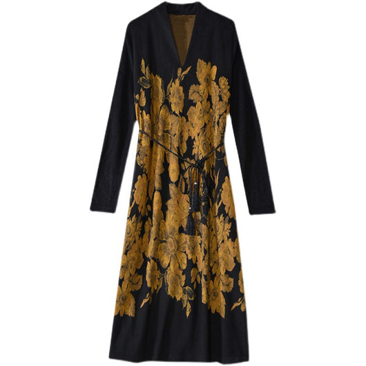 Vestido Largo Elegante de Terciopelo de Visón con Manga Larga Estilo Occidental - Image 8