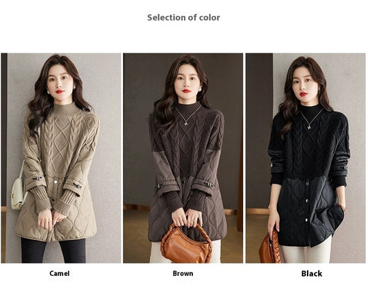Abrigo de Invierno para Mujer con Tejido Acolchado y Combinación de Punto - Image 5