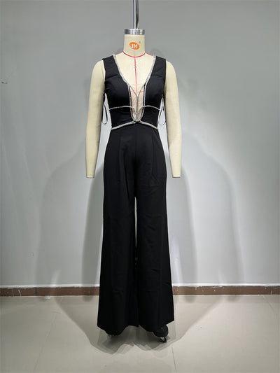 Jumpsuit Sexy Escotado con Ribetes de Cristales - Image 4
