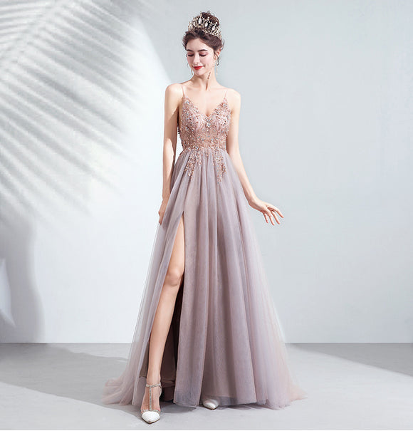 Vestido de Noche Elegante con Abertura Lateral y Escote Drapeado