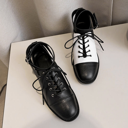 Zapatos de Cuero con Cordones y Hebilla - Tacón Cuadrado Punta Redonda - Image 2