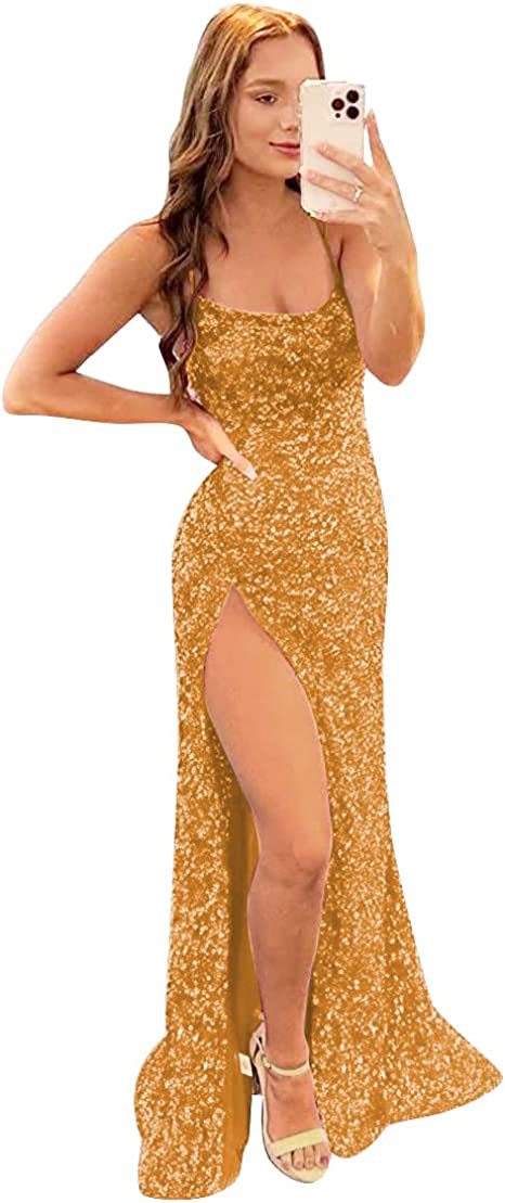 Vestido de Noche Largo con Lentejuelas y Abertura Elegante - Image 3