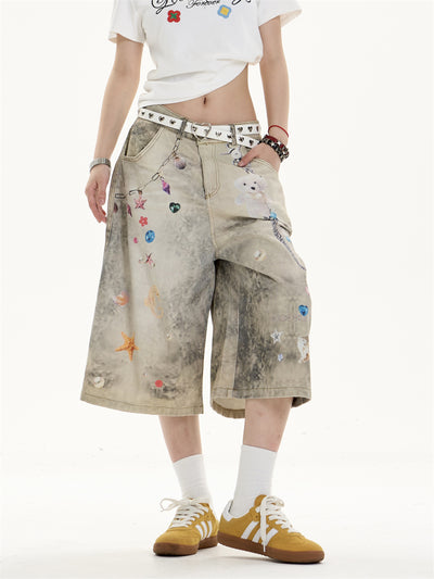 Jeans Anchos Sueltos Estampados Cropped para Mujer - Image 16