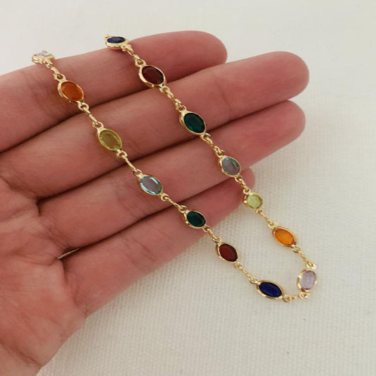 Pulsera de Tobillo Cristal Arcoíris con Incrustaciones Multicolor