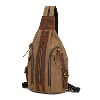Bolsa de Pecho Retro Cuero Genuino y Lona - Mochila Cruzada Multifuncional para Hombre - Image 2