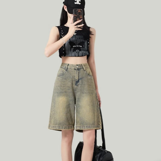 Shorts Denim Retro Vintage Mujer Cintura Alta Holgado