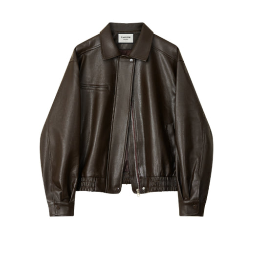 Chaqueta de Cuero Marrón Clásica - Estilo Otoñal Trendy - Image 8