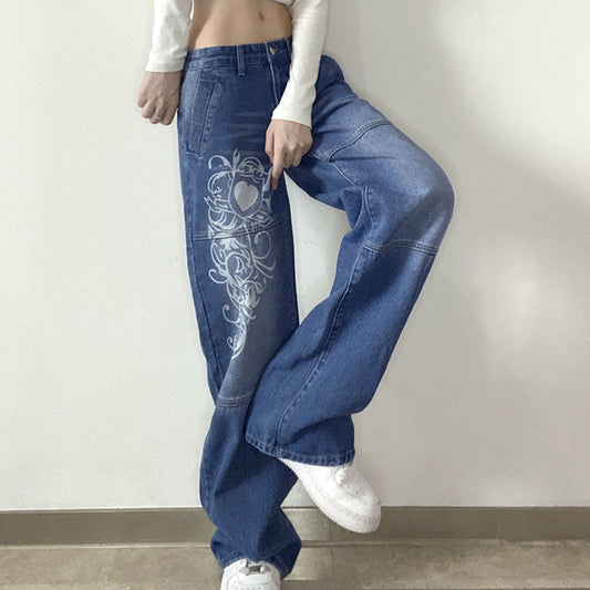 Pantalones Sueltos Talle Bajo con Pliegues y Estampado de Corazones - Image 2