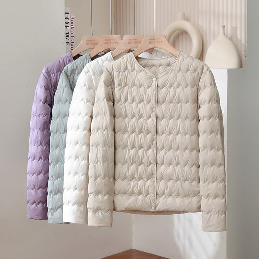 Chaqueta Corta Acolchada para Mujer con Cuello Fruncido