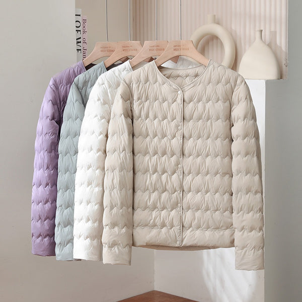 Chaqueta Corta Acolchada para Mujer con Cuello Fruncido