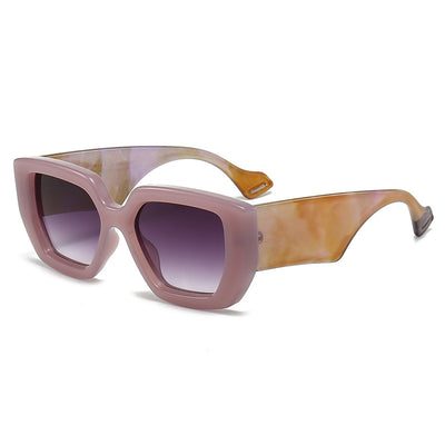 Beige square frame sunglasses with dark gray lenses, featuring a thick, fashion-forward design. - Image 4
