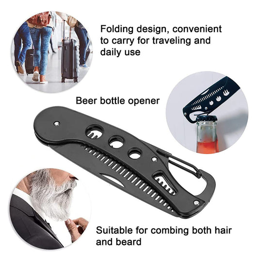 Peine de Barba Acero Inoxidable Plegable 3 en 1 con Abridor de Botellas - Image 10
