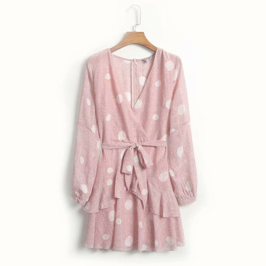Blusa Escote V Manga Larga con Cintura Ajustable y Estampado Lunares - Image 35