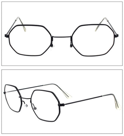 Silver polygonal sunglasses with clear lenses, featuring a thin metal frame and vintage style. - Image 34