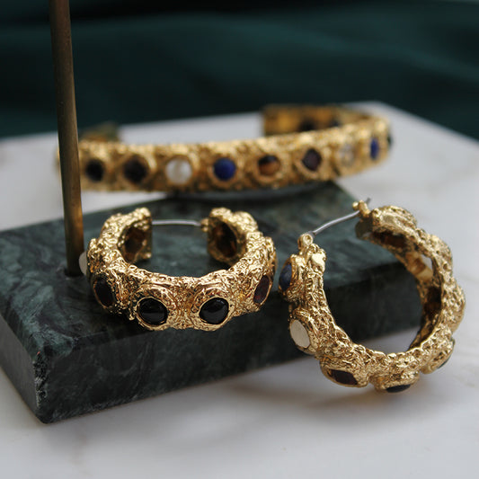 Pulsera Abierta y Anillo de Oro Chapado con Gemas Incrustadas Vintage - Image 2