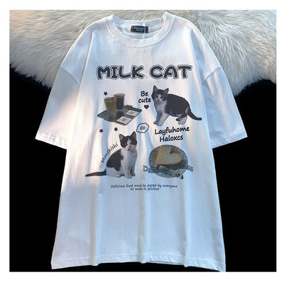 Playera de Gato Cartoon Cuello Redondo Manga Corta Unisex - Image 2