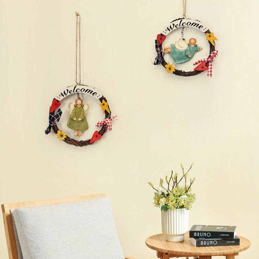 Placa Decorativa de Bienvenida en Madera con Guirnalda para Puerta - Image 2