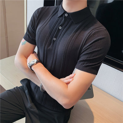 Polo Tejido de Manga Corta para Hombre con Textura y Elasticidad - Image 18