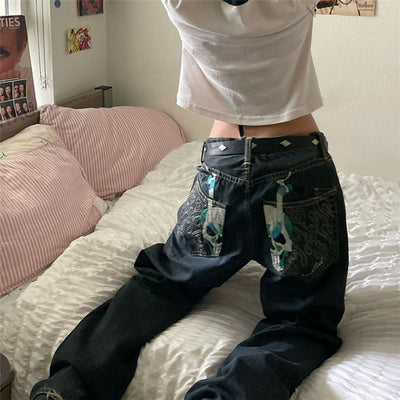 Jeans Rectos de Cintura Alta con Estampado y Pierna Ancha - Image 9