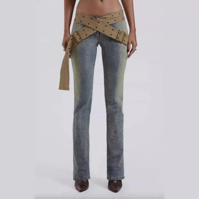 Pantalón Vaquero Cintura Baja con Cinturón de Lona y Efecto Reductor - Image 10