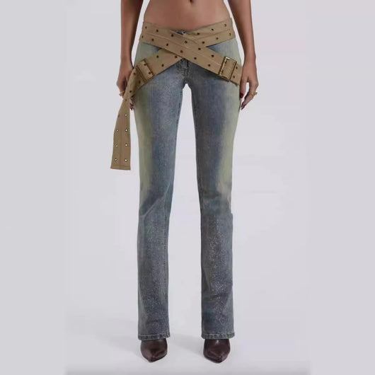 Pantalón Vaquero Cintura Baja con Cinturón de Lona y Efecto Reductor - Image 10