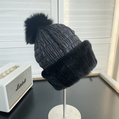 Gorro de Invierno Cálido con Pelaje de Visón y Pompón de Zorro - Image 2