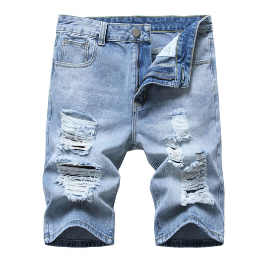 Shorts de Mezclilla Rotos Estilo Europeo y Americano para Hombre - Image 3