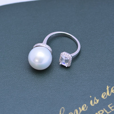 Anillo de Perla de Agua Dulce Blanca 12-13mm Plata 925 Estilo Cubo de Azúcar Ajustable - Image 20