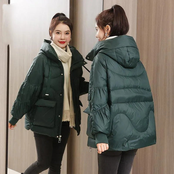 Chaqueta Corta Abrigada Oversize para Mujer Talla Grande