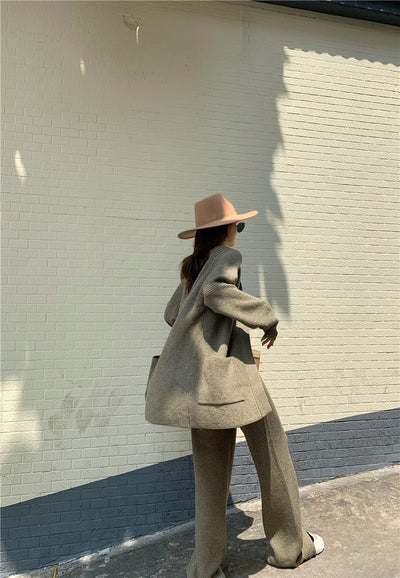 Conjunto Elegante: Suéter Tejido Holgado + Pantalón Recto Cintura Alta - Image 12