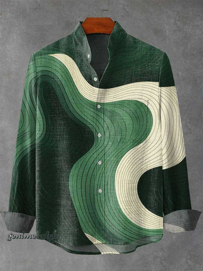 Camisa Manga Larga Cuello Alto con Estampado 3D de Rayas Irregulares para Hombre - Image 10