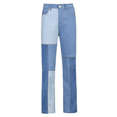 Jeans de Cintura Alta con Costuras Asimétricas y Contraste de Colores - Image 5