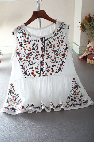Blusa Retro Holgada con Bordado Floral - Image 2