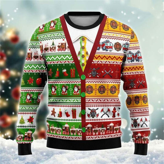 Suéter Navideño 3D para Hombre con Estampado Festivo