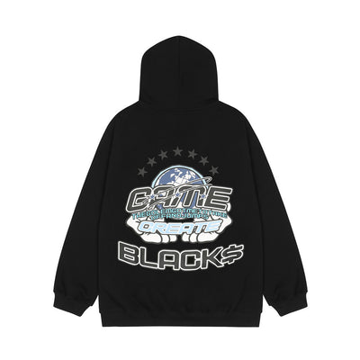 Sudadera Hoodie Holgada con Letras de Dibujos Animados para Hombre