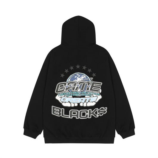 Sudadera Hoodie Holgada con Letras de Dibujos Animados para Hombre