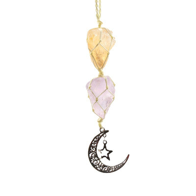 Adorno Colgante Doble de Piedra Natural Cruda Hecho a Mano con Colgante de Luna y Estrella - Image 8