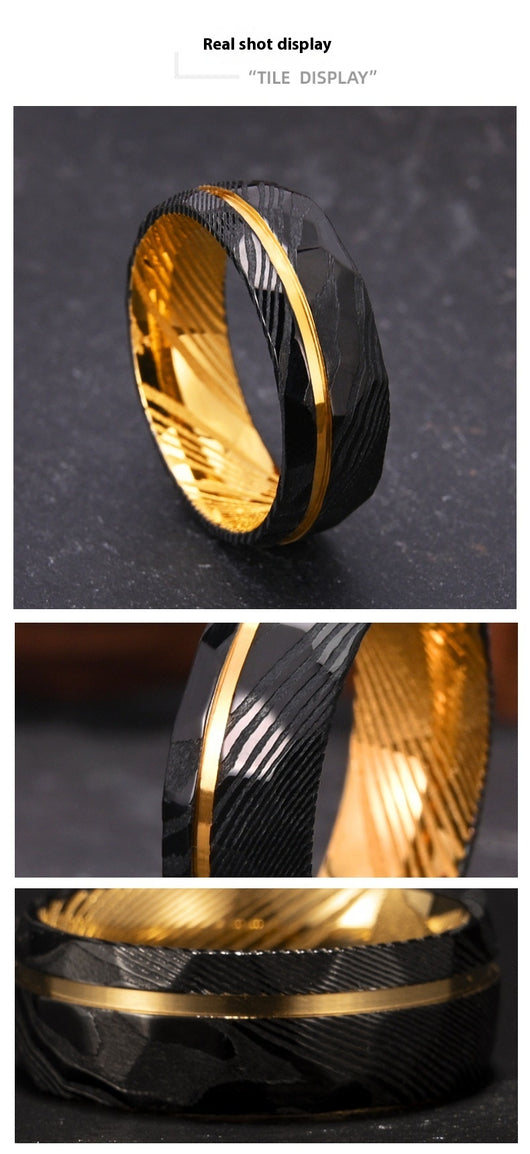 Anillo de Acero Damasco Bicolor Europeo Americano - Image 6
