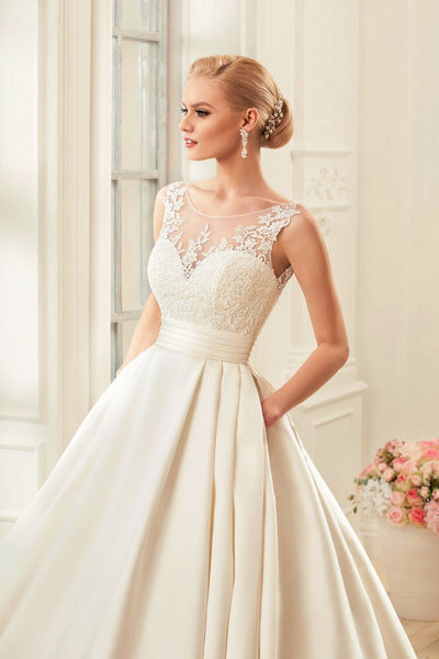 Vestido de Novia Satinado Primavera Escote Doble Ajustado Talla Grande con Soporte - Image 4