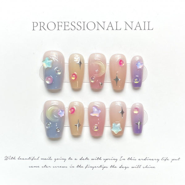 Uñas Postizas de Verano Artesanales - Diseño Dulce y Elegante