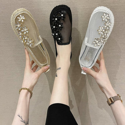 Zapato Casual Mujer Plano Malla Strass Punta Redonda - Image 4