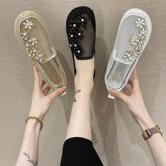 Zapato Casual Mujer Plano Malla Strass Punta Redonda - Image 4