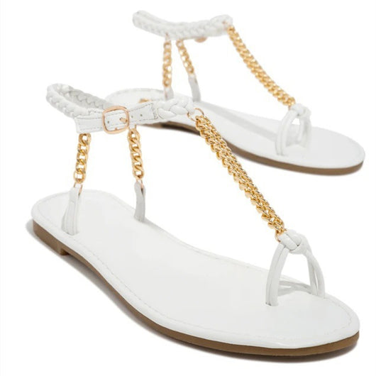Sandalias Planas con Cadena Metálica para Mujer Talla Grande - Comodidad Playera - Image 2