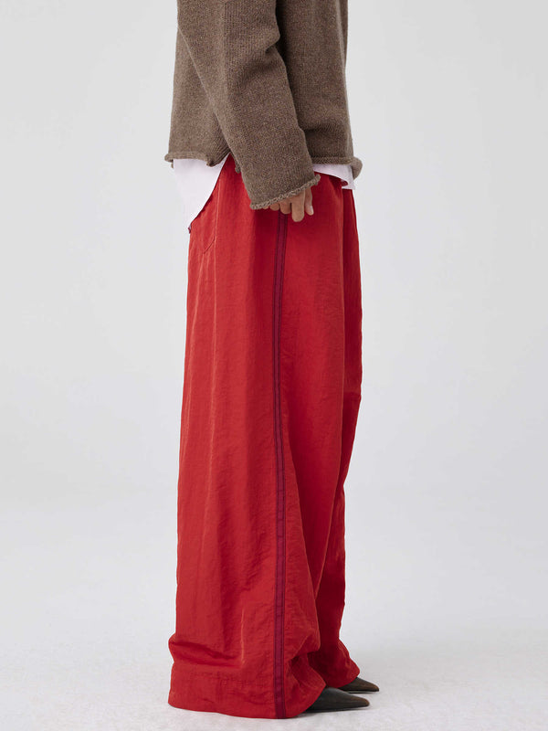 Pantalones Anchos de Talle Alto con Pliegues en Nylon
