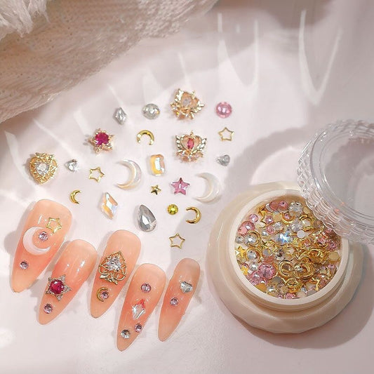 Set de Uñas de Diamante con Diseño Love Minimalista para Mujer