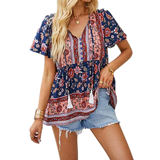 Blusa Suelta con Cuello en V y Cordón Ajustable para Mujer - Image 15