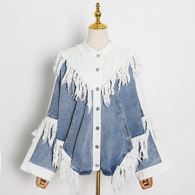 Chaqueta Denim Suelta con Detalles de Pespunte y Borlas - Image 3