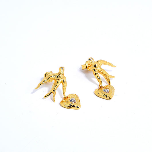 Aretes de Plata S925 Chapada Amor y Paz con Pájaros - Image 4
